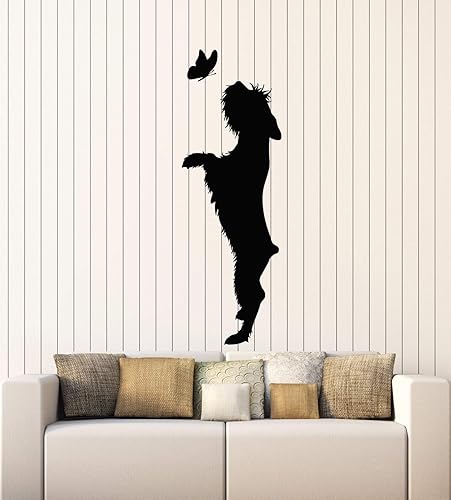 Vinilo adhesivo de pared para perro, mariposa, mascotas, hogar, cuidado de animales, guardería, decoración grande (g1546), color negro