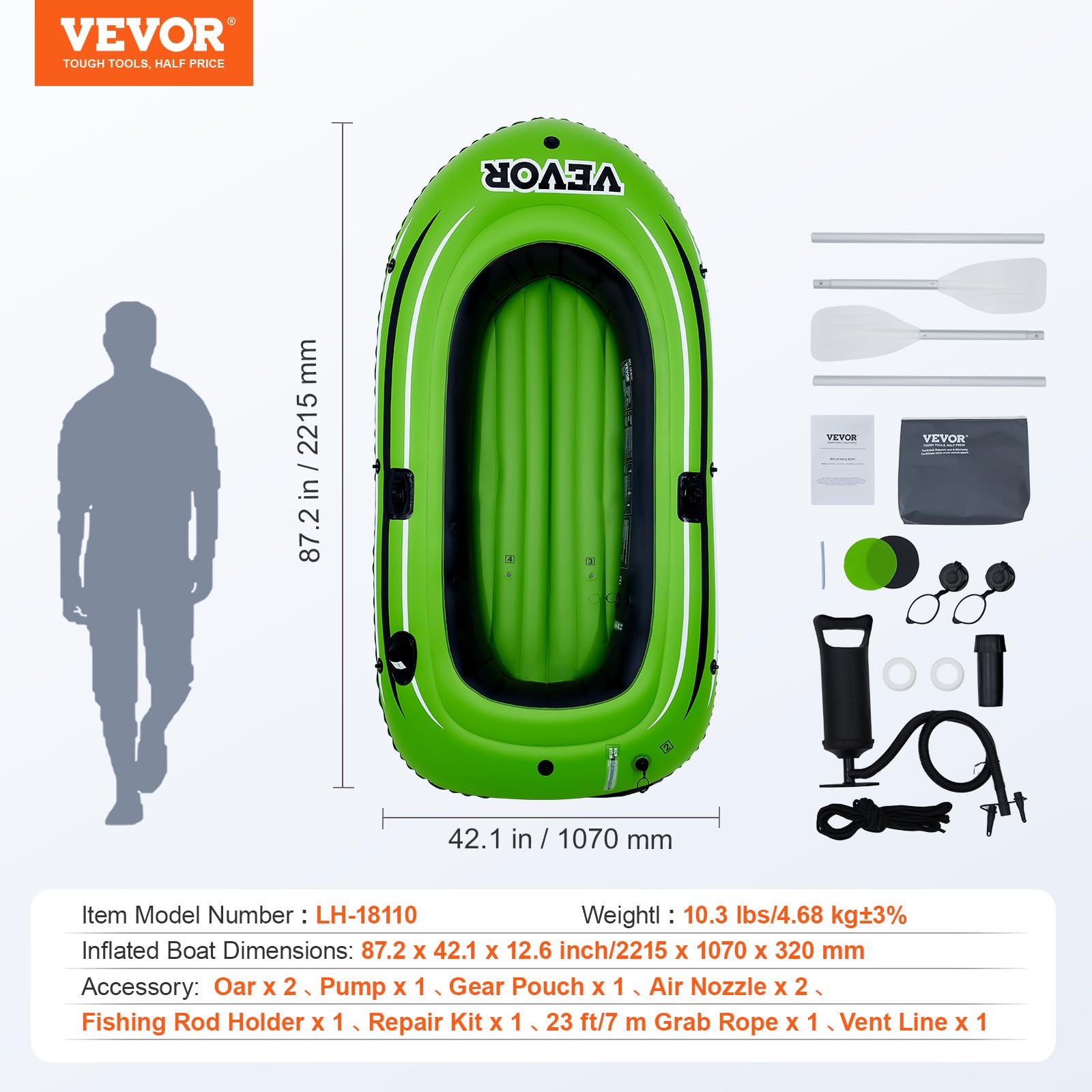 VEVOR Barco inflable, barco de pesca inflable para 2 personas, kayak de PVC resistente, con remos de aluminio de 46 pulgadas, bomba de alta eficiencia, capacidad de carga 500 libras para adultos niños