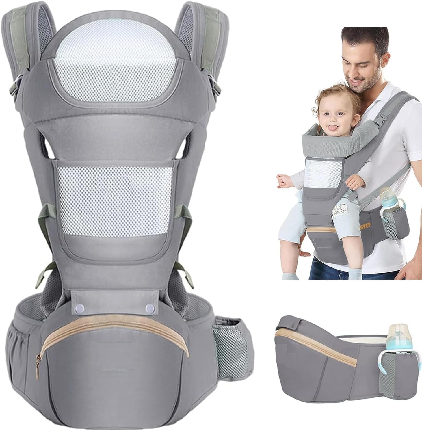 Suicune Baby Carrier, Ergonomic Baby Wraps Carrier with Waist Stool - Infant Sling - Baby Holder, 360 Degree Front and Back Hip Seat Baby Carrier for Newborn to Toddler & Children-image-15