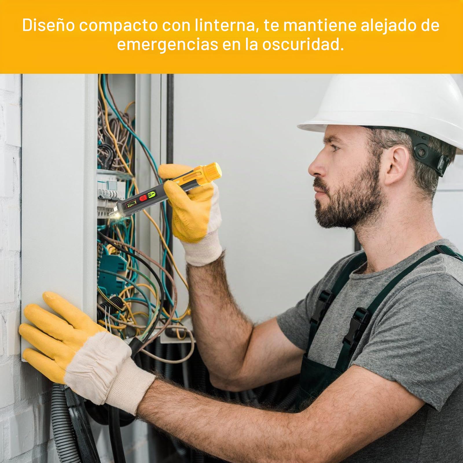 SURFOU Detector de Voltaje sin Contacto AC 12V/48V-1000V con NCV, Linterna LED, Alarma Sonora, Detección de Cable Vivo/Neutro y Rotura de Cables, para Electricistas y Bricolaje