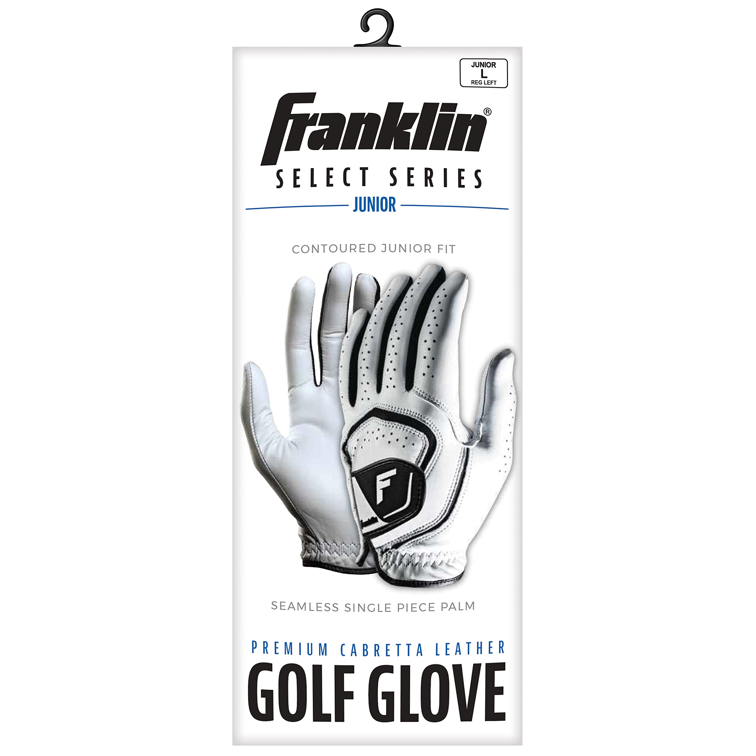 Franklin Sports Golf Glove - Junior Golf Gloves - Premium Leather Golfing Glove - Maximum Grip - White - Left Hand Glove - Youth Large
