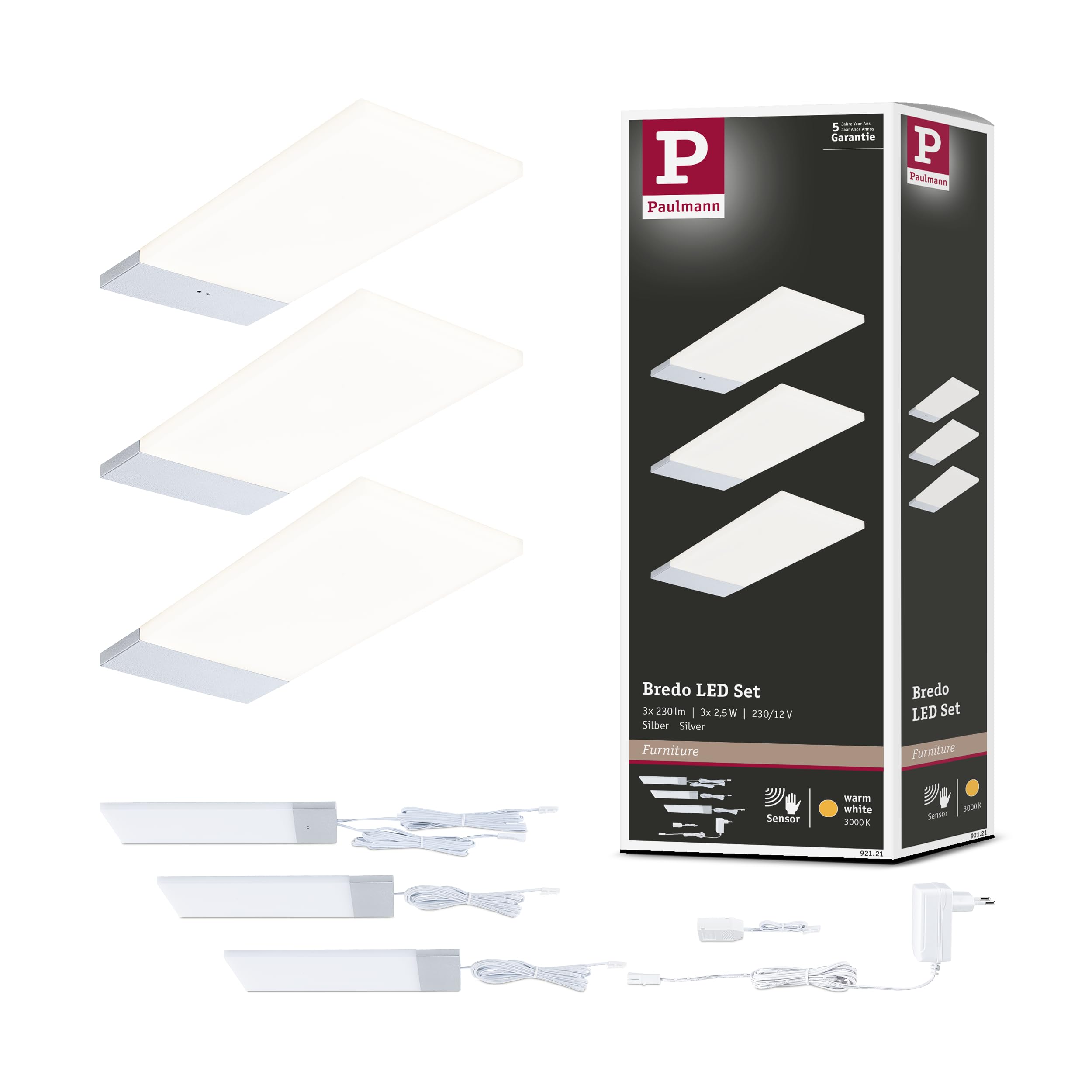 Éclairage sous-meubles Bredo avec capteur de proximité - Kit de 3 LED Argent