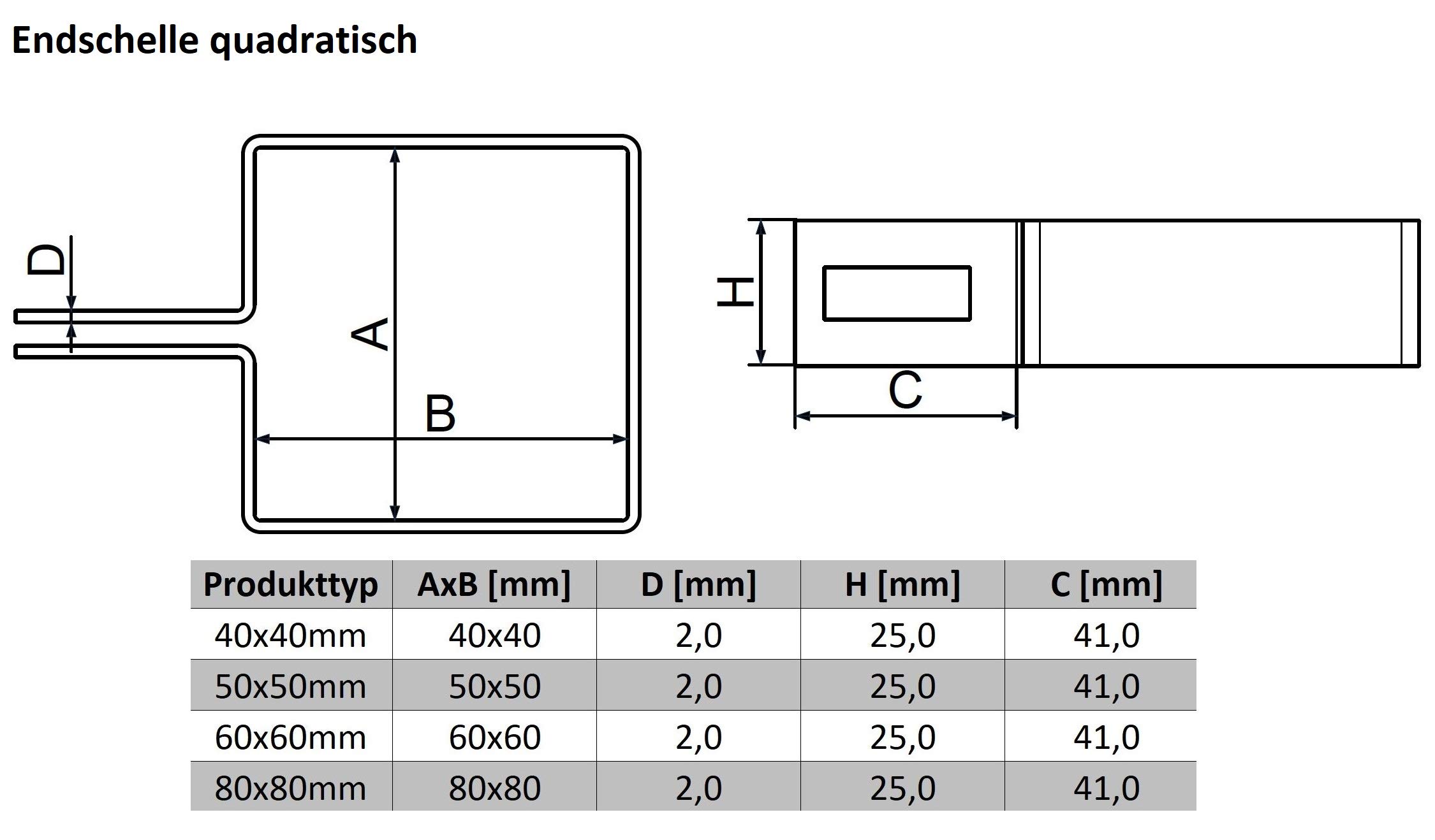 3 Stück Endschelle quadratisch im SET 40x40mm verzinkt für Ø5mm Draht, Zaunschelle