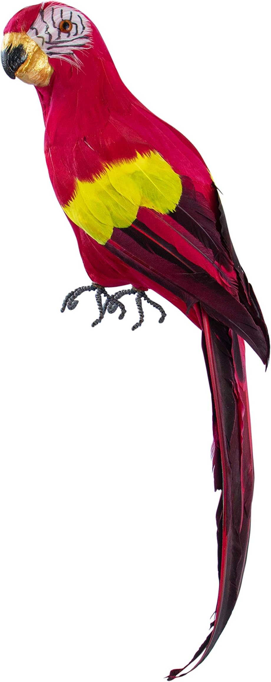 17.7 Inch Red Lifelike Artificial Birds Feathered Fake Shoulder Parrot Decor Model for Decoration Craft Decorative Prop