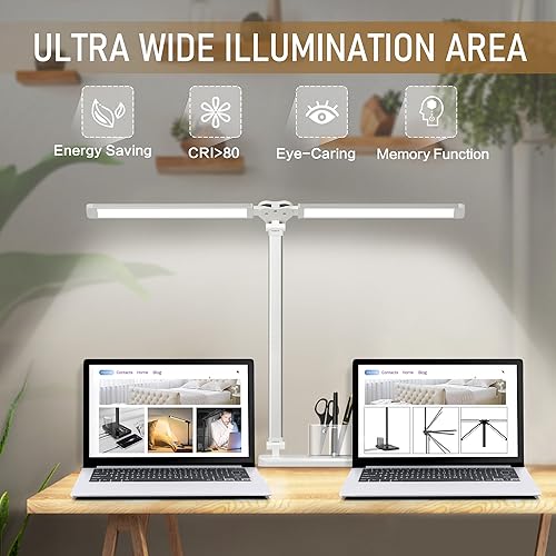 Miniatura 5 de Lámpara de escritorio LED regulable con puerto de carga USB, 50 modos de iluminación, lámpara de escritorio ajustable plegable de doble brazo