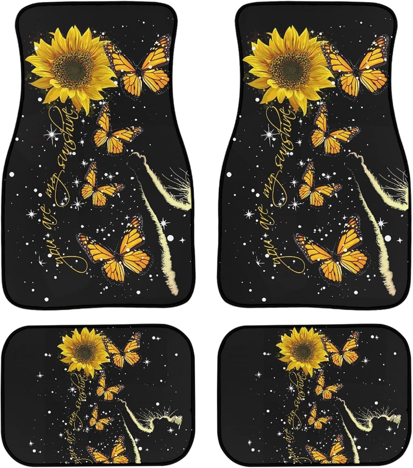 BYCHECAR Sunflower Floor Mats for Cars All Weather Butterfly Car Mats for Women
