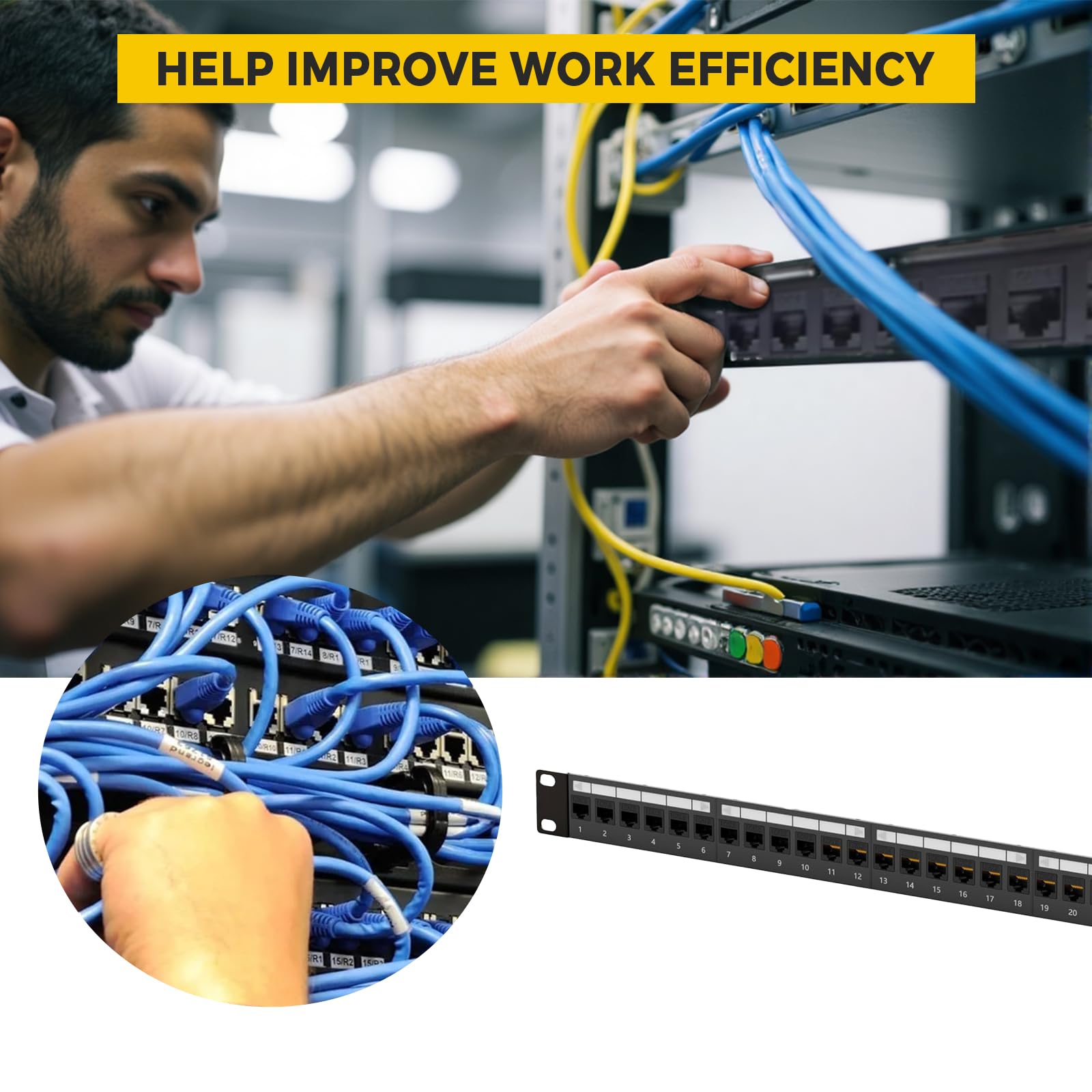 Pannello Patch Di Rete, Set Di Pannelli Patch Modulari Per Installazione Su Rack 1U (19 Pollici) E Accoppiatore Keystone Schermato Cat6a Compatibile Cat5, Cat6, Montabile Su Rack A 24 Porte