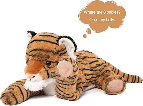 Miniatura 4 de MaoGoLan Animales de peluche grandes de tigre para niños peluche de mamá tigre con 3 tigres pequeños 4 animales de peluche a granel para colección