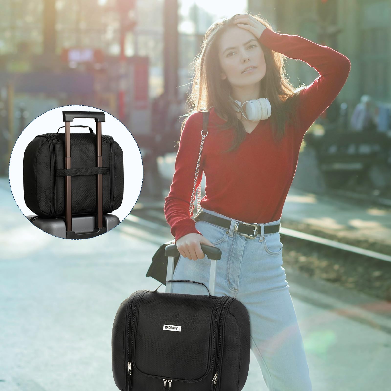 grande beauty case premium da appendere con specchio | Beauty case da donna con gancio | Beauty case da uomo | Beauty case da donna | Borsa per cosmetici grande, Nero XL, xl, Pratico