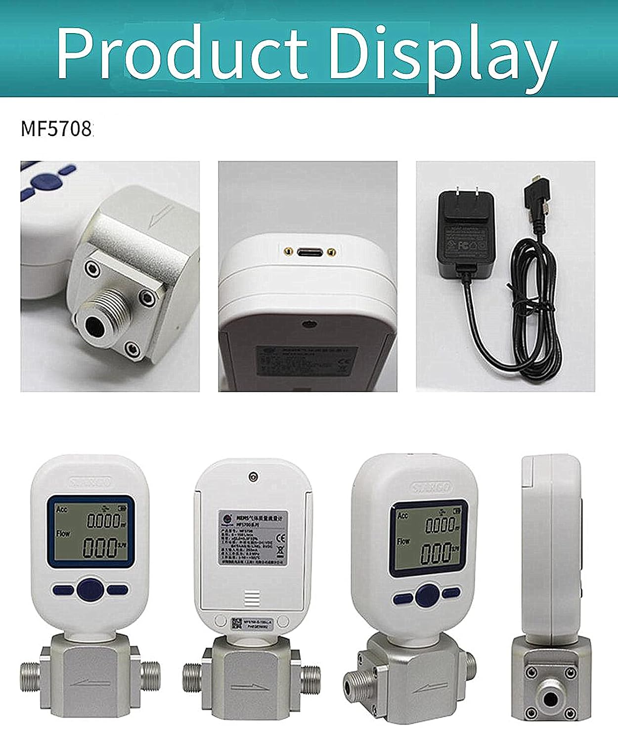 cjc 1 Pack 0-250L/Min Digital Gas Flow Meter Tester, Portable Gas Mass Air Nitrogen Oxygen Flow Rate Meter MF5712