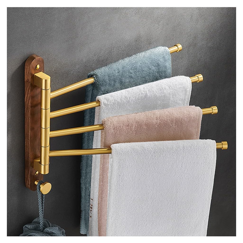 LMYSXAOZ Wood Swivel Towel Rack Bar Rails for Bathroom, Wall Mounted Folding Arm Swing Out Hand Hanger Holder Space Saving Laundry 4Bars