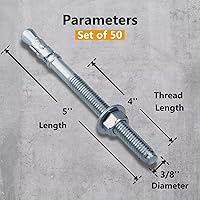 Vista 2 de Party Animals Anclaje de cuña de 3/8 x 5 pulgadas, 50 piezas de pernos de anclaje industriales cincados para cemento, hormigón