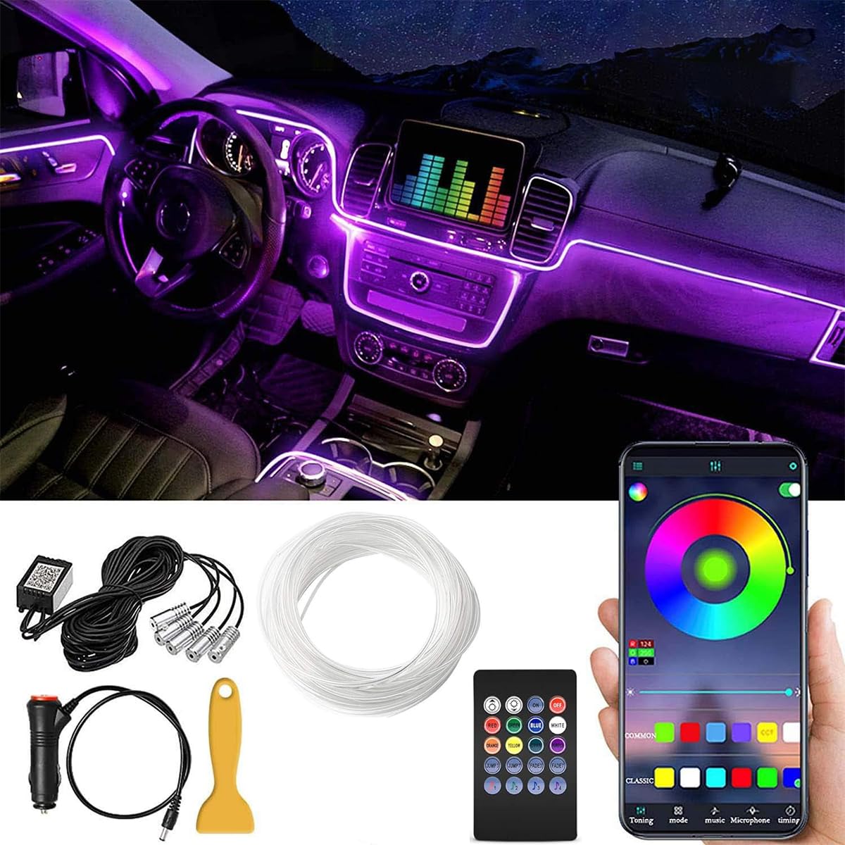 Amazon | LEDテープライト 車 RGB アンビエントライト 12V 音楽同期
