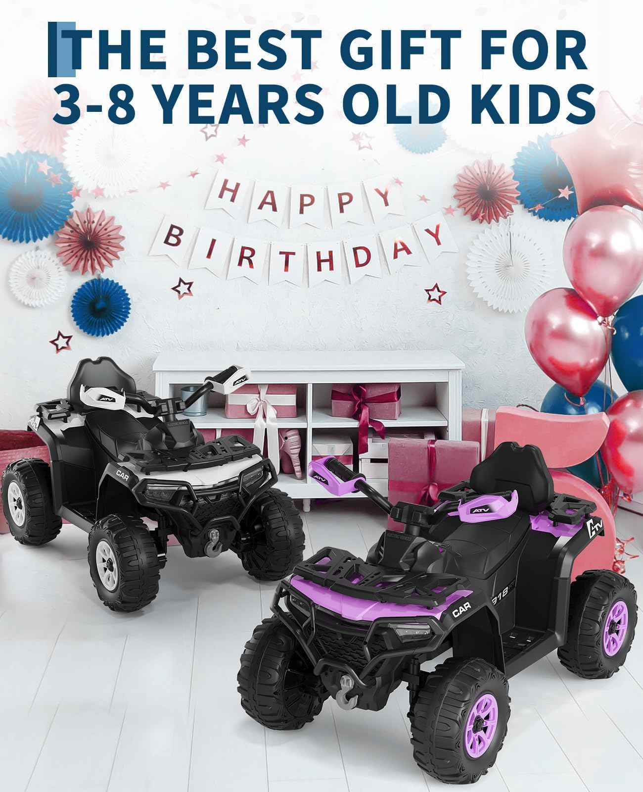 GarveeMore Quad Eléctrico Infantil 12V 4x4 con 2 Motores - Coche Niño Azul Marino con Control Remoto Parental, Suspensión, Faros LED, Música USB para Niños de 3 a 6 Años — view 8