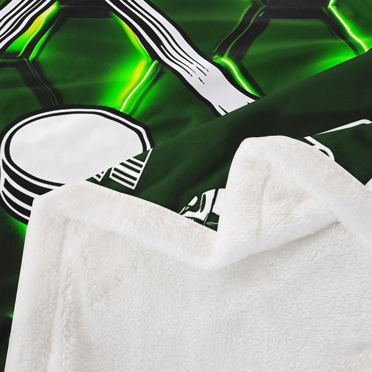 Boys' Neon Throw - 50"X60" Sports Ice Hockey Fleece Bed Blanket for Teen Men Kids - Geometric Honeycomb Sherpa Winter Hockey Fuzzy Blanket