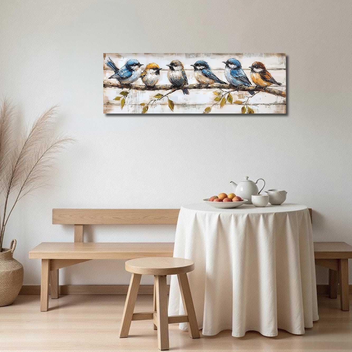 BJYCHG Large Bird Wall Art Colorful Birds on Tree Branches Pictures Vintage Natural Rustic Animals Canvas Prints Abstract Forest Paintings Living Room Bedroom Decor (Brown, (8L x 24W))