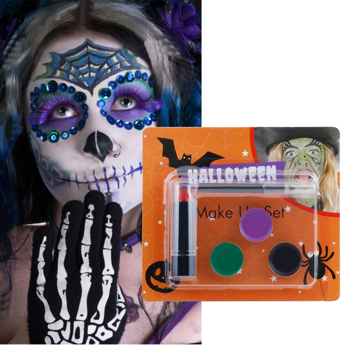 Purple Black Green Face Body Paint Demonic Special Effects SFX Halloween Makeup, Cream Washable Formula Face Painting for Halloween Cosplay, Face Painting Kit for Halloween (Set A)