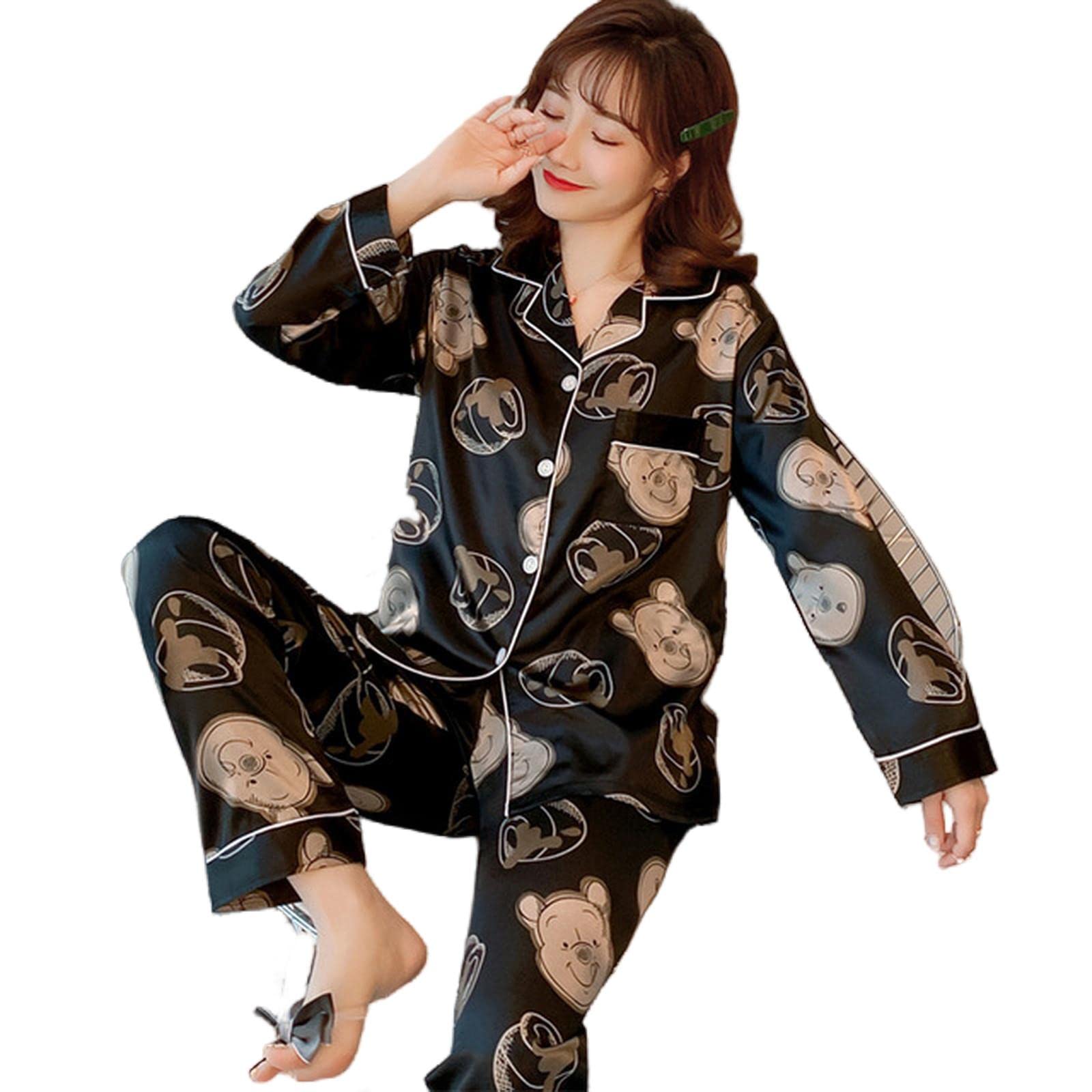 MOGSA Pyjama pour femme - Col en V - Lettre imprimée - Vêtements de nuit en soie - Vêtements de nuit XXL - Grande taille - Dl9913, XL