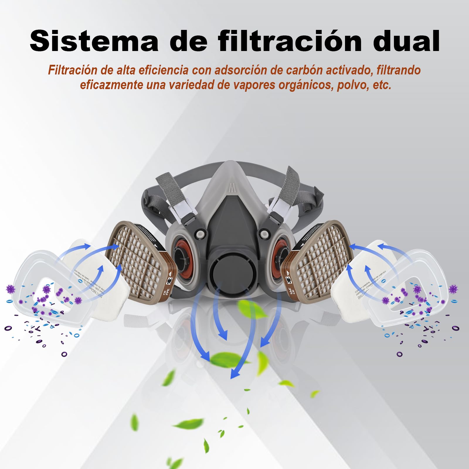 Faburo Respirador Mascarilla Pintura | Mascara de Proteccion Reutilizable para Proteger del Polvo, el Gas, la Pintura, los Vapores Orgánicos y Bricolaje y Herramientas, Gafas y Filtro de Carbon Activo
