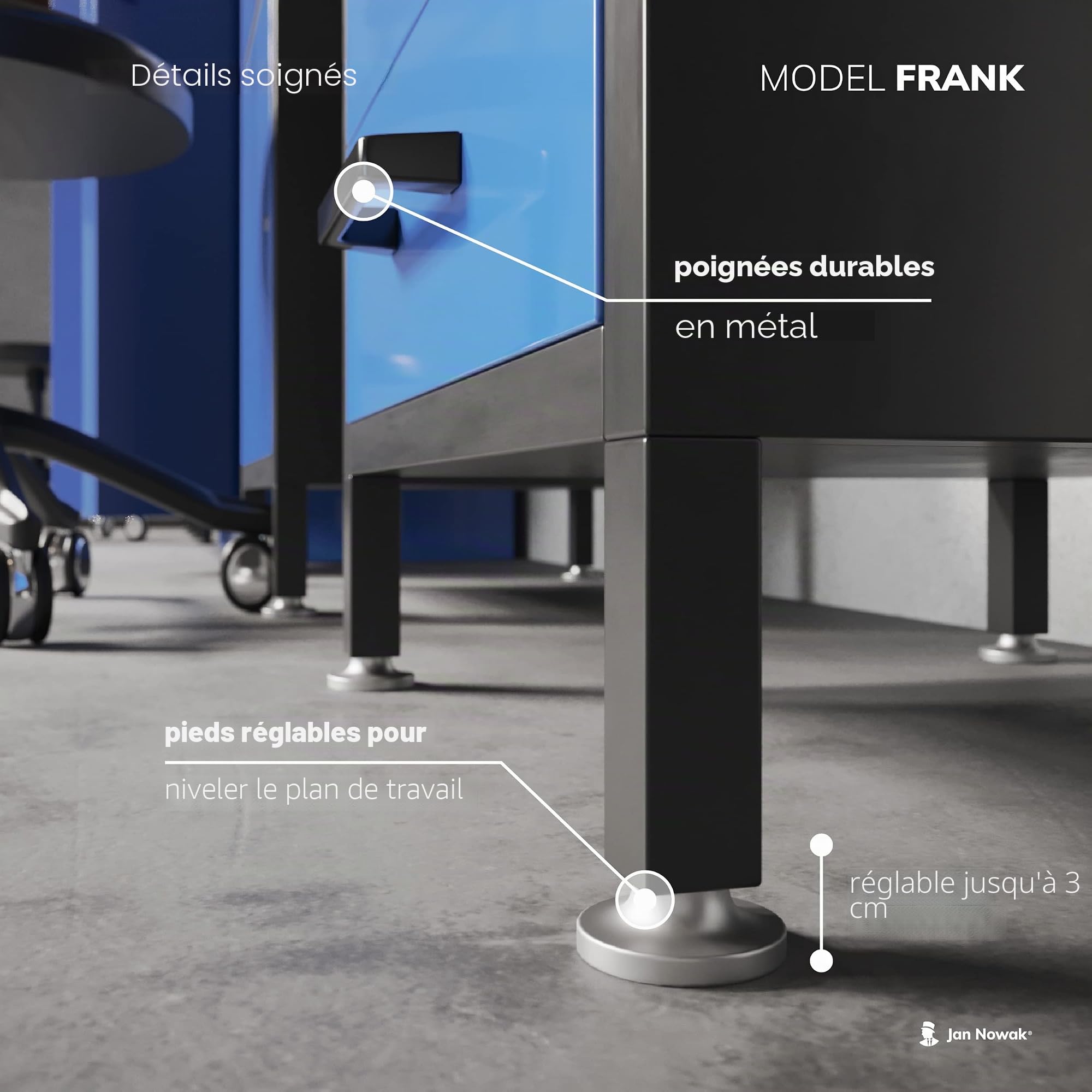 Jan Nowak Etabli Atelier Garage avec Plan de Travail 6 Tiroirs Compartiment Verrouillable Pieds réglables Métal Capacité de Charge jusqu'à 500 kg 170 cm x 60 cm x 85 cm (Black)