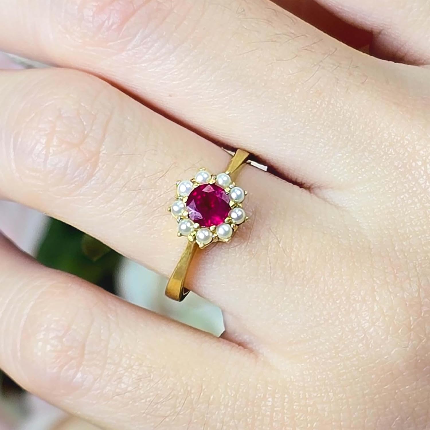 10K 14K 18K Gold 1CT Round Cut Gemstone and Freshwater Cultured Pearl Halo Rings for Women Engagement Wedding Anniversary Ring Jewelry Gifts for Her Size 4-15