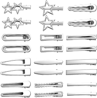 24 PCS Y2k Hair Clips Silver Hair Clips for Women, 12 Shapes Metal Silver Hair Accessories for Girls Star Hairclips Metal Barrettes Alligator Clips for Hair Styling Star Hairpin Cool Hairpin Set