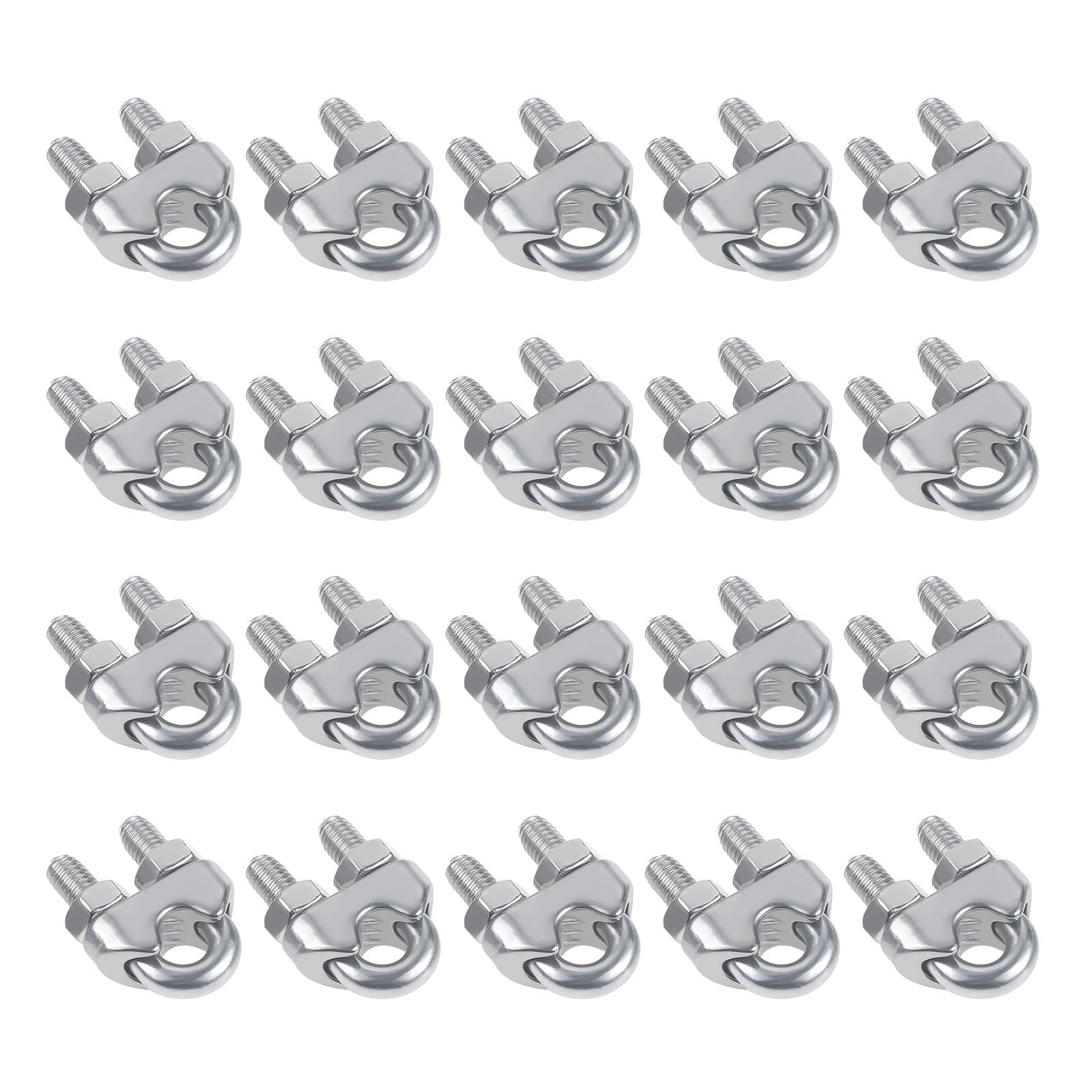 Morsetto per cavi in acciaio 20 pezzi di morsetti a forma di U for cavi M2/3/4/5/6/8 mm, bulloni di fissaggio for cavi, morsetti for ferramenta, manicotto for fune in acciaio inossidabile 304(M2)