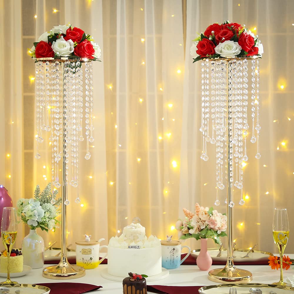 2pcs Wedding Home Decoration Flower Road Leads Gold Acrylic Crystal Wedding Table Centerpiece