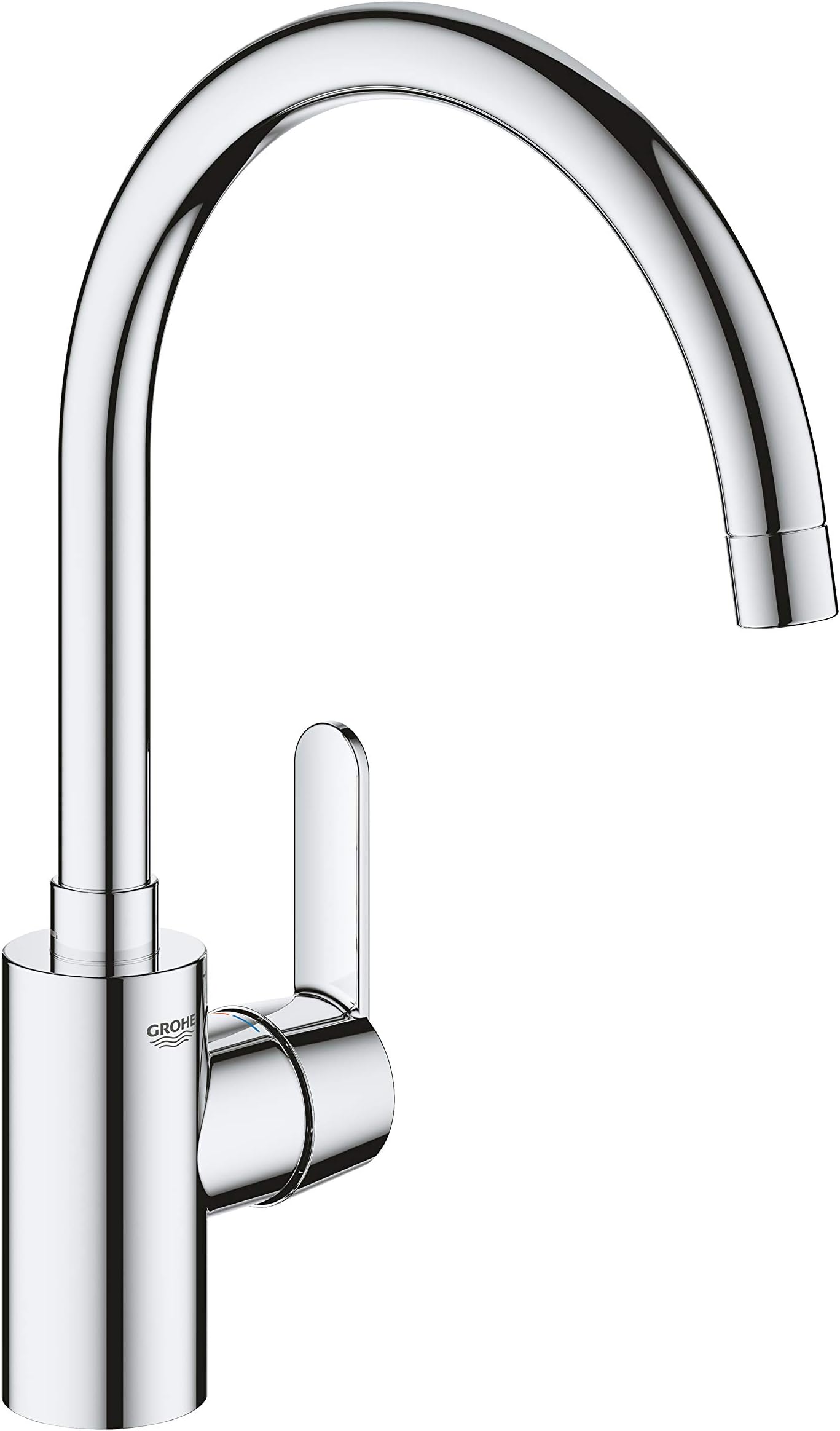 GROHE Get – 1 Lever Kitchen Mixer Tap (High C-Spout Size 353mm, Selectable Swivel Range, Ceramic Cartridge 35mm, Tails 3/8 Inch, Easy to Install with QuickMount), German Engineering, Chrome, 31494001
