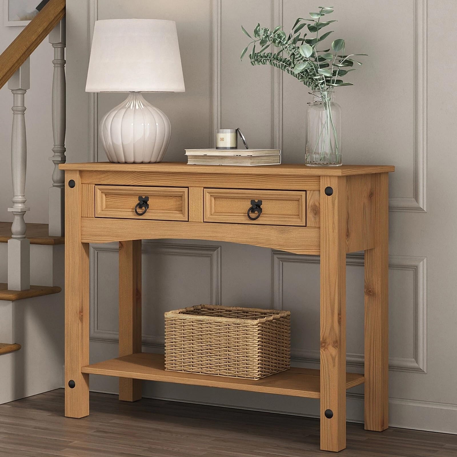 Corona Console Table 2 Drawer Hall End Mexican Solid Pine