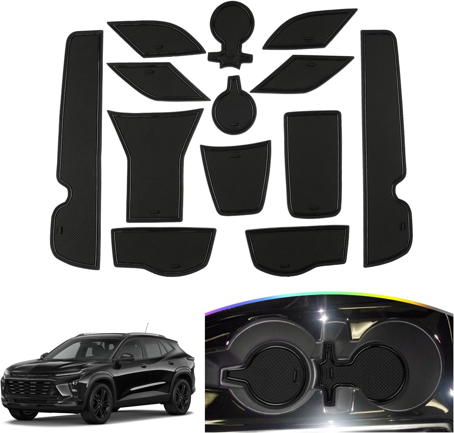 SKTU 2024 2025 2026 Chevy Trax Door Slot Mat for 2024 2025 2026 Chevrolet Trax (LS,1RS,LT,2RS,ACTIV) 14PCS Fit 2024 2025 2026 Chevy Trax Accessories Door Compartment Cup Center Console Liners (Black)