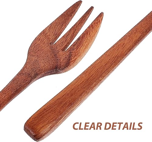 Miniatura 5 de SHOWERORO Tenedor de madera Utensilios de cocina de madera Cucharas de postre Mini pinzas de madera para servir ensalada Tenedor y cuchara de pasta