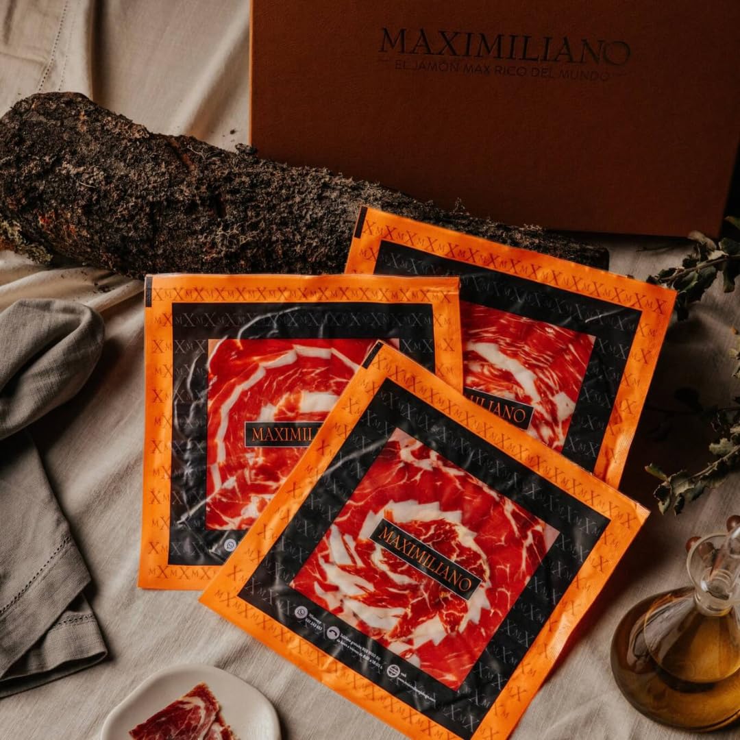Maximiliano Jabugo - Jamón de Cebo de Campo 100% Ibérico | Estuche 80gr Loncheado a Mano a Cuchillo | Criado en Libertad | Curación Lenta +30 Meses | Certificado