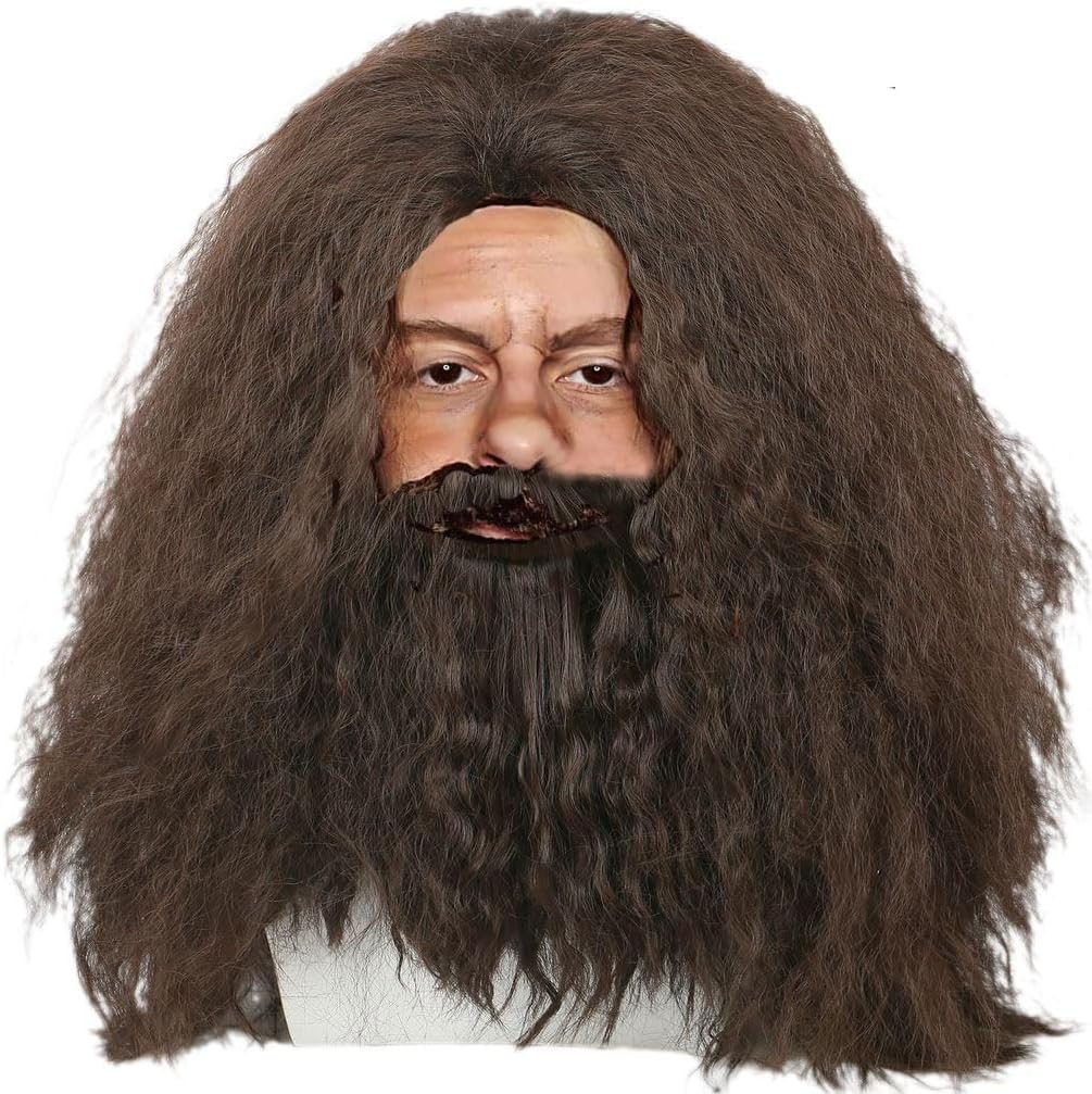 womens Hagrid Cosplay Wig Curly Black Fluffy Useful Long Hair Costume Accessory, Brown, Medium
