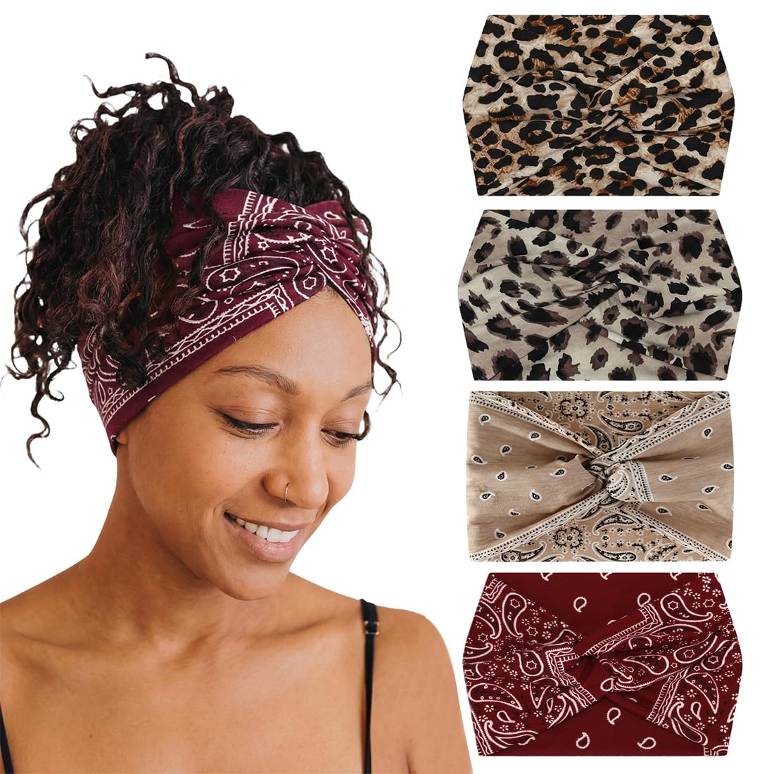 4 Pezzi Fascia Capelli Donna, Fasce Per Capelli Donna, Fascia Per Capelli Leopardata Boho, Elastica Yoga Fascia Per Capelli, Fascia Capelli Skincare, Per Yoga, Sport, Decorazione