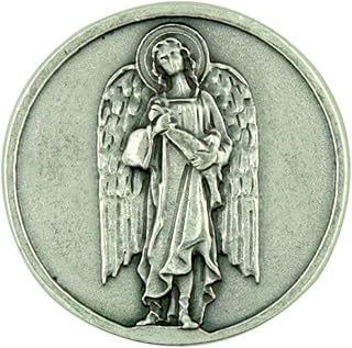 Archangel Saint St Raphael Silver Tone Pocket Token with Prayer Back