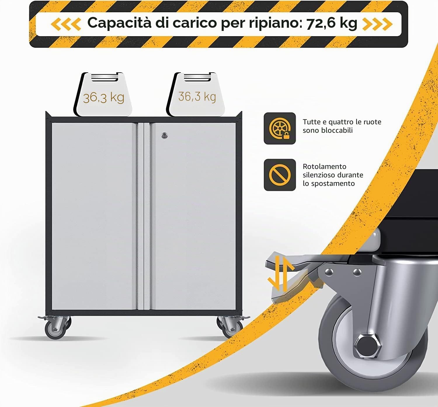 SUPEER Armadio portautensili con ruote, armadio in metallo con 2 ante e ripiani regolabili, serratura per garage, casa e ufficio
