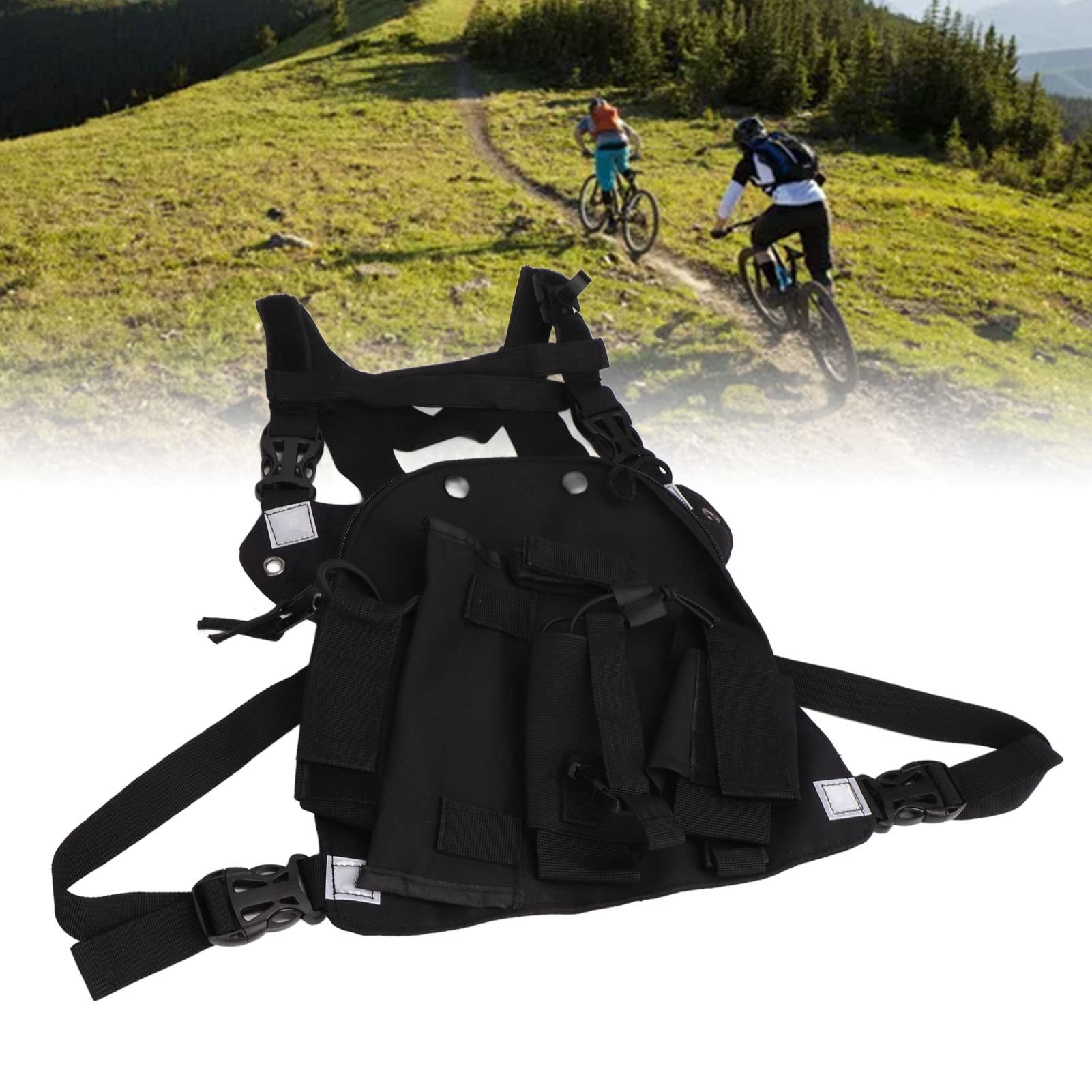 Cyrank Radio Chest Rig Harness, Universal Radio Chest Front Pack Pouch Radio Shoulder Holster Vest Rig per Radio Bidirezionale Rescue Essentials