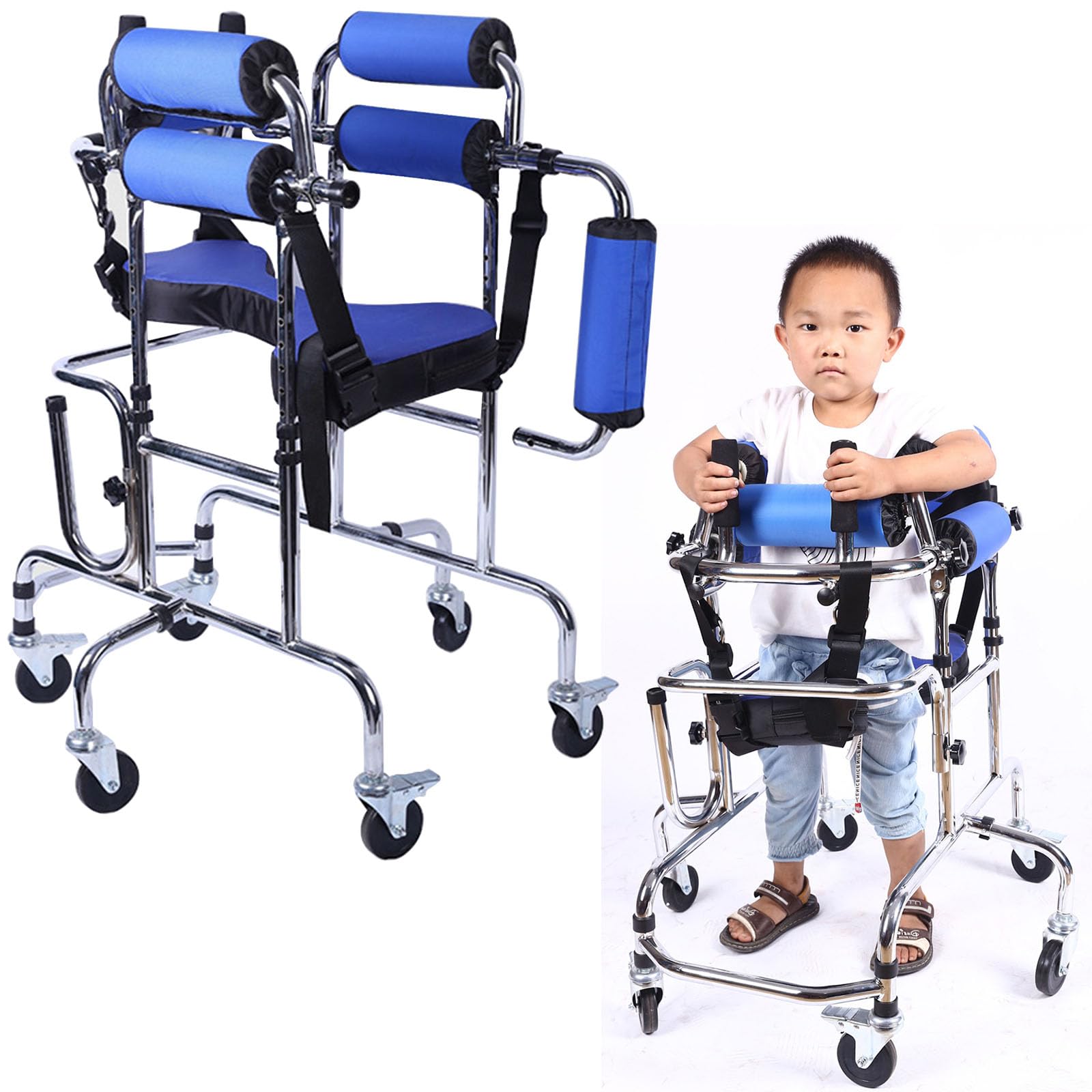Andador para niños con parálisis cerebral Andador para personas con parálisis cerebral Andador plegable de 6 ruedas para personas con discapacidad, andadores con asiento ligeros y portátiles