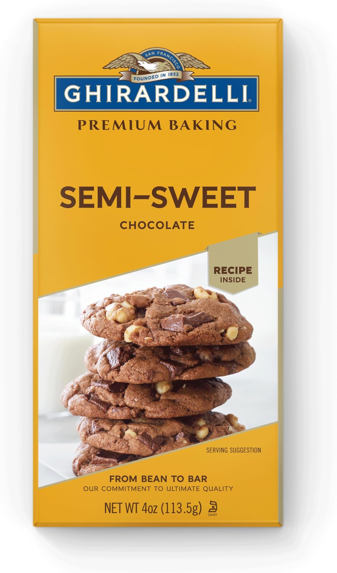 Premium Semi-Sweet Chocolate Baking Bar, 4 oz – Smooth Baking Chocolate for Brownies, Fudge & Desserts