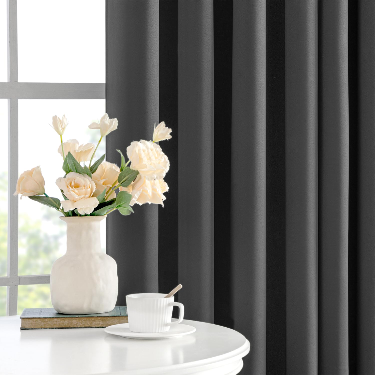 MIULEE Tende oscuranti isolanti fettuccia 2pz L140xA300 Grigio | Tende oscuranti termiche con fettuccia decorativa, tessuto isolante freddo/caldo, adatte per soggiorno e camera da letto