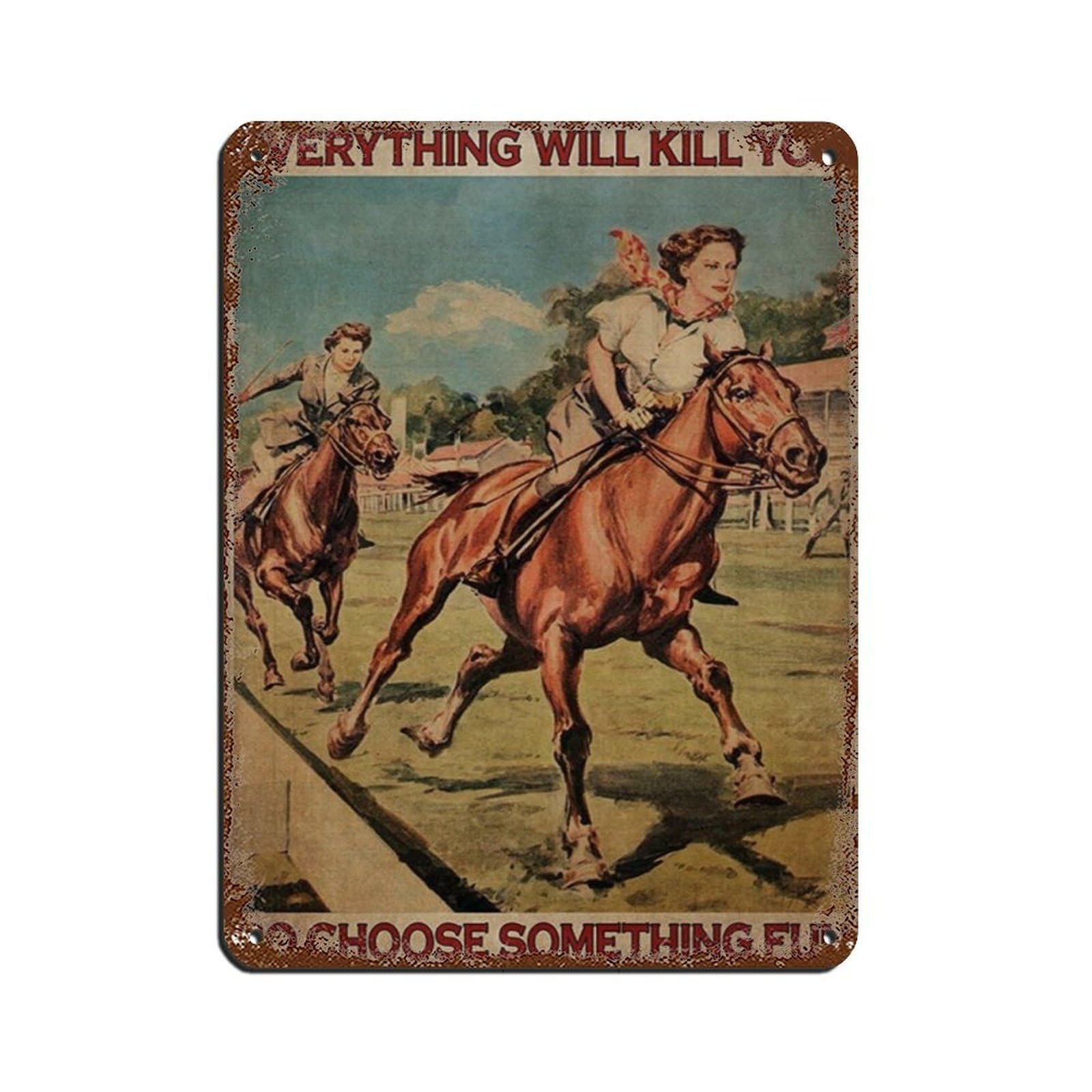 Cowgirls Horse Racing,Girl Horse Poster Retro Poster Metal Tin Sign Chic Art Retro Iron Painting Bar People Cave Cafe Family Garage Poster Wall Decoration 12x16inch(30x40cm)
