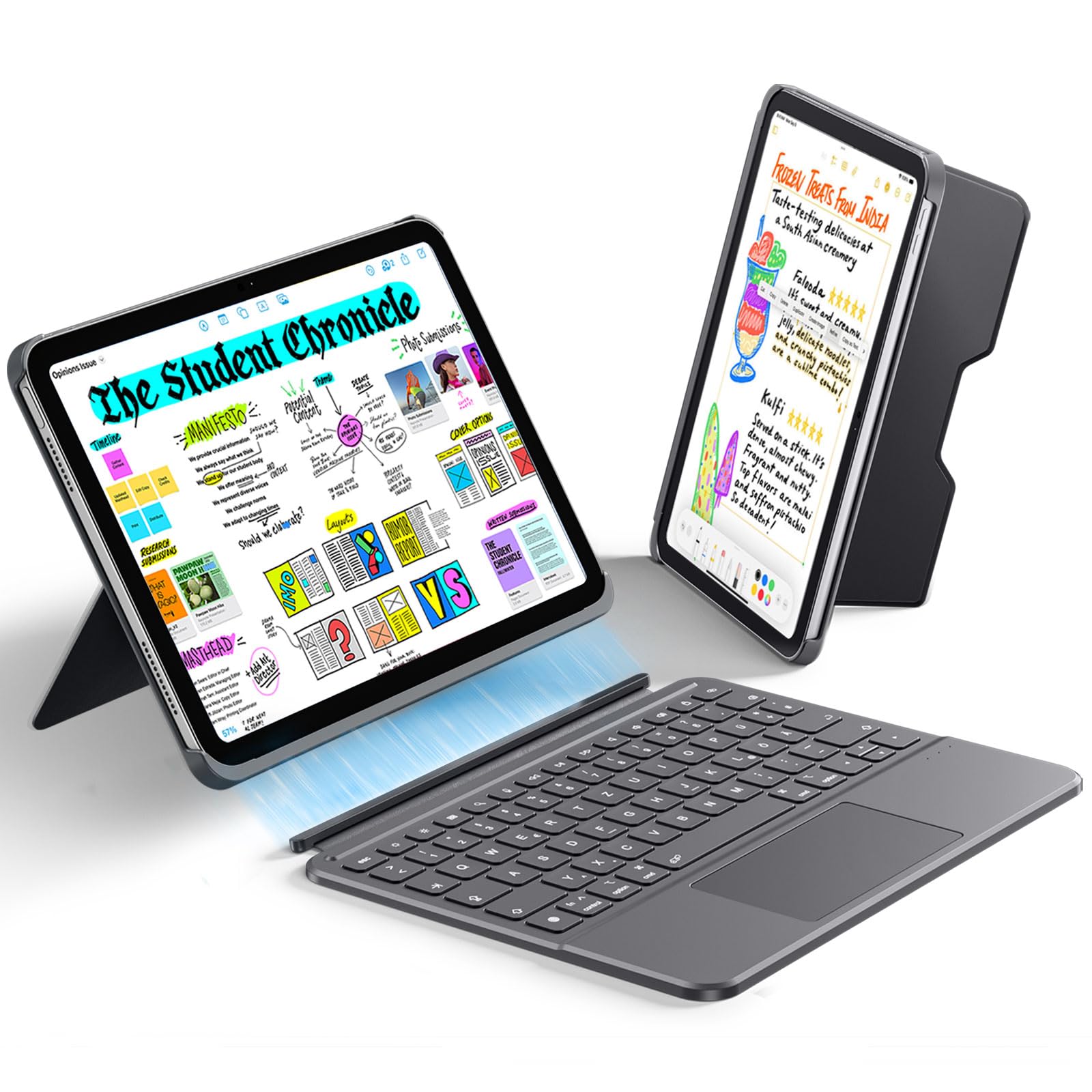 Vobafe Hülle mit Touch Tastatur für iPad A16 11. Generation 2025/10. Generation (11/10.9 Zoll), Magnetisch Abnehmbare Tastatur für iPad 11 mit Großem Präzisions-Trackpad, QWERTZ-Layout, Dunkelgrau