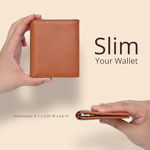 Miniatura 2 de Bveyzi Cartera ultra delgada RFID para mujer, cartera de cuero pequeña y delgada con bolsillo doble para damas