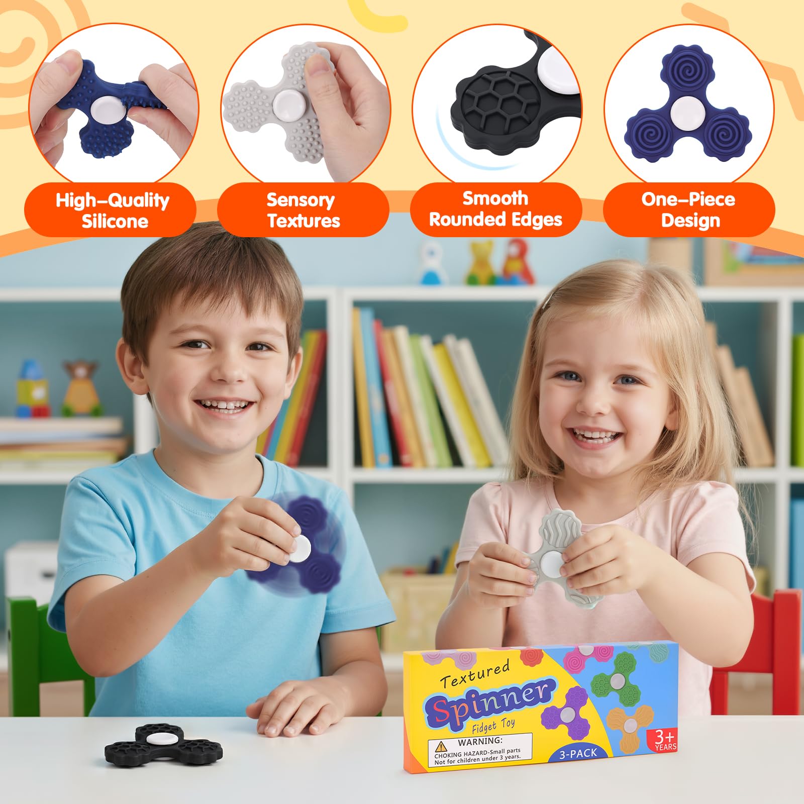 3 PCS Silicone Fidget Spinners, strutturato giocattoli sensoriali per adulti