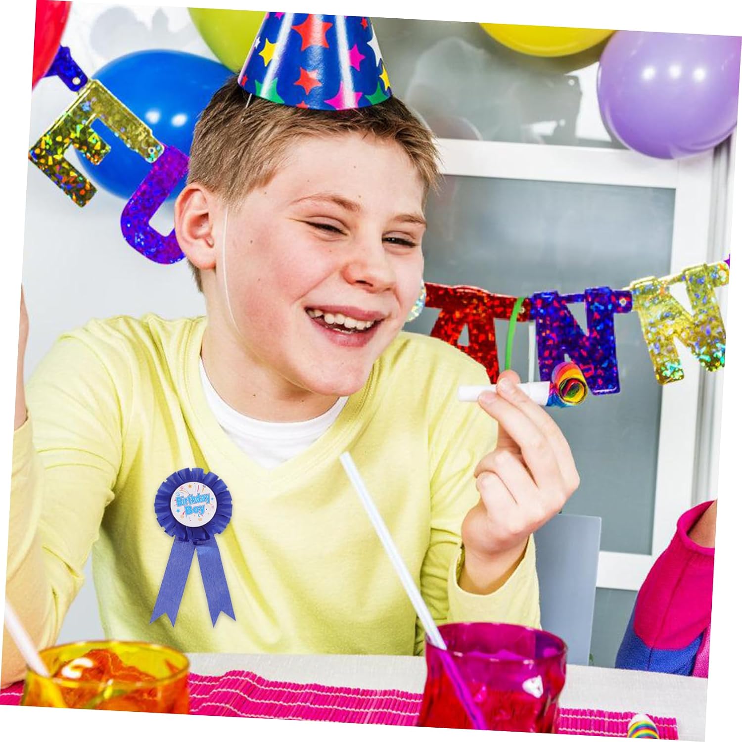 KICHOUSE Birthday Boy Tinplate Badge Pin with Floral Ribbon Design for Birthday Party Awards and Boy Birthday Supplies and Comfortable Brooch Button for Celebration Accessories