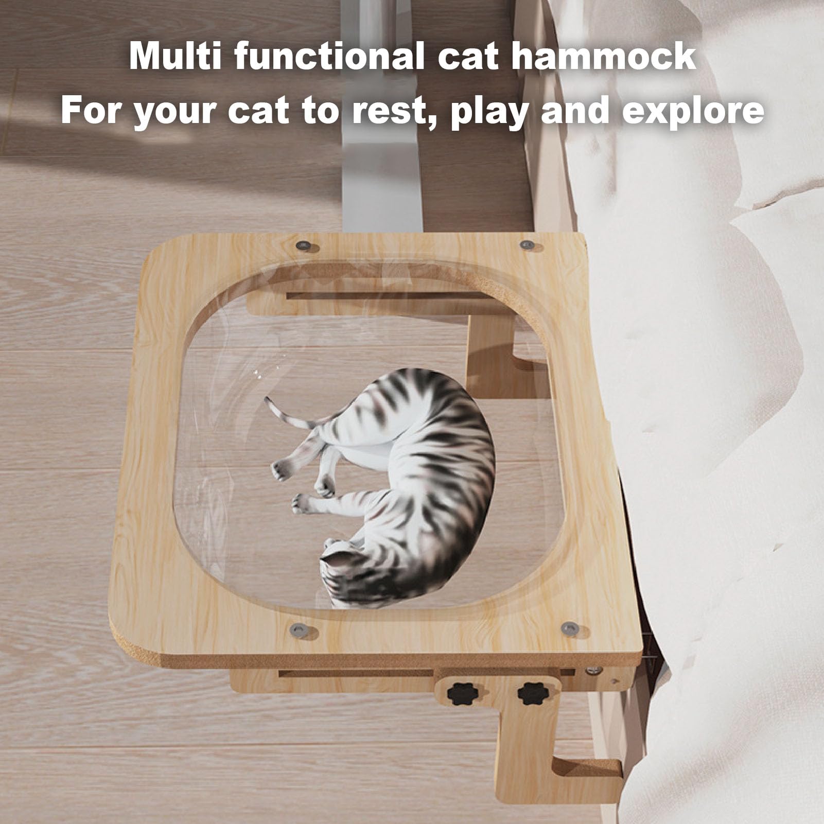 Cama Colgante Transparente para Gatos, Hamaca Transparente para Ventana para Gatos, Juego de Muebles de Pared para Que Ahorra Espacio con Estructura Estable, Asiento de Ventana con Cápsula