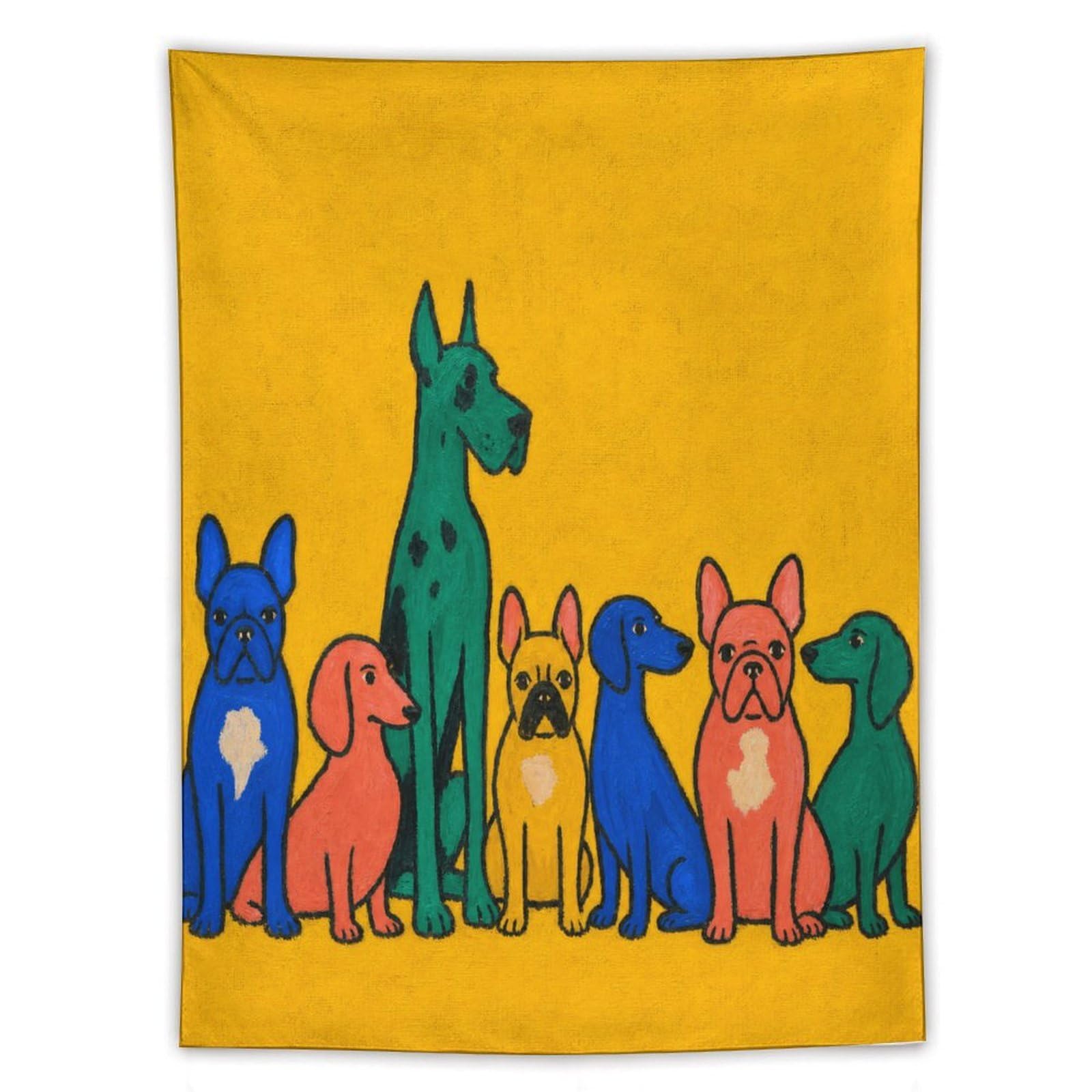 H3B8U2Y5 Colorful Dog Group Wall Tapestry, Pop Art Style, Room Divider