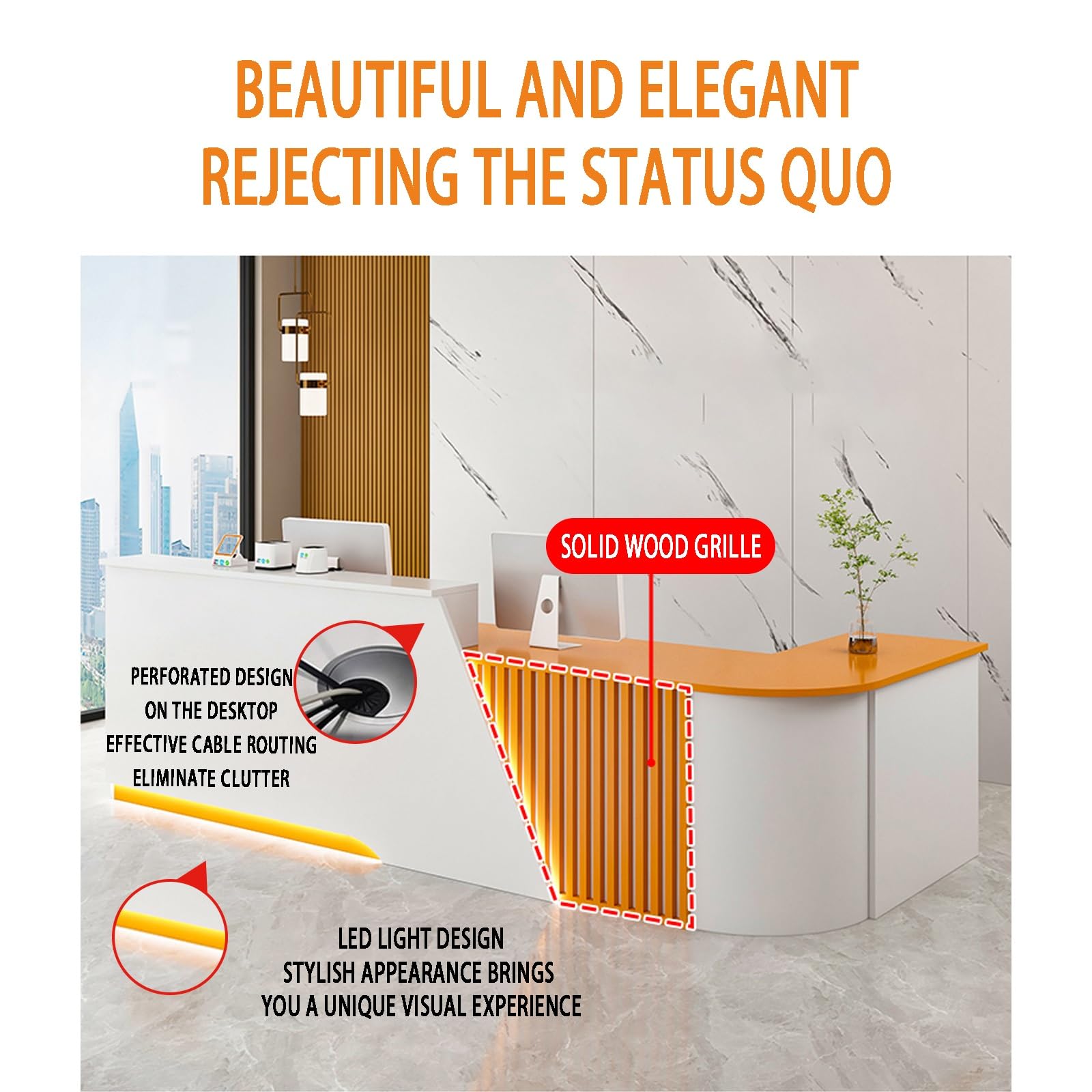 Banco Reception A L Con Ripiano Per Tastiera, Cassetto Con Serratura, Luce LED, Griglia In Legno Massello, Adatto Per Negozi Di Abbigliamento, Hall(Gray,RIGHT_180X60X100CM)