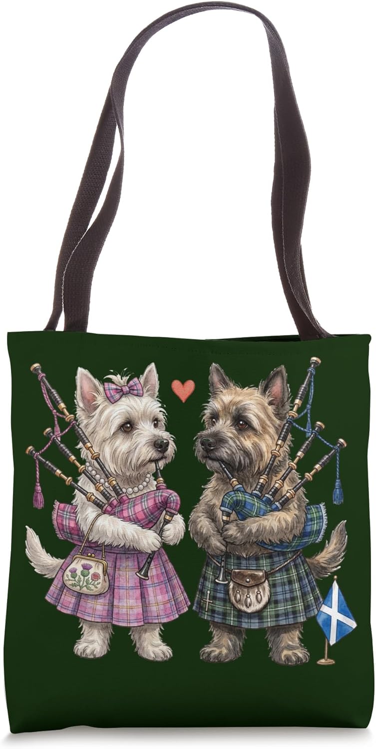 Cute Funny Cairn Terrier Dog Pair Bagpipes Scotland Tote Bag